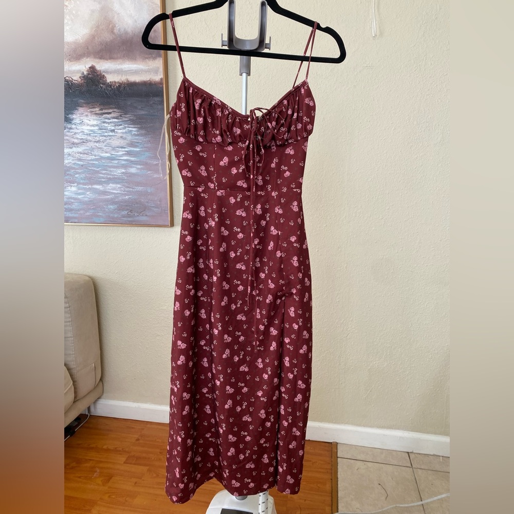 House Of CB Carina Wine Floral Bustier Midi Dress size XS NWOT - Picture 5 of 12